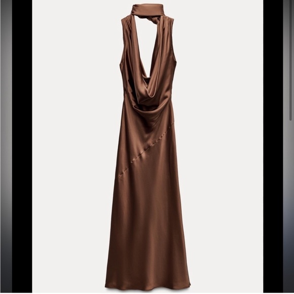 Zara Dresses & Skirts - NWT Zara dress gown  scarf satin neck 
🚨FIRM PRICE NO DISCOUNT ON THIS DRESS